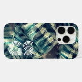 Coques Case-Mate iPhone Monogramme bleu turquoise crème rayure nautique ab (Verso (horizontal))