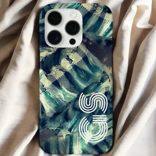 Coques Case-Mate iPhone Monogramme bleu turquoise crème rayure nautique ab