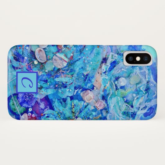 Coques Case-Mate iPhone Monogramme bleu turquoise sous-marin (Dos (Horizontal))