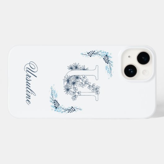 Coques Case-Mate iPhone Monogramme bleu "U" initial Floral calme (Verso (horizontal))