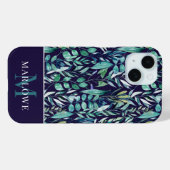 Coques Case-Mate iPhone Monogramme Bleu Vert Aquarelle Motif botanique (Verso (horizontal))