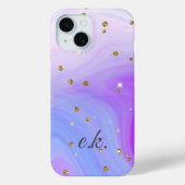 Coques Case-Mate iPhone Monogramme bleu violet rose tourbillon paillettes (Verso)