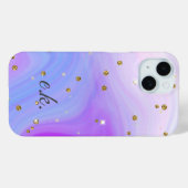 Coques Case-Mate iPhone Monogramme bleu violet rose tourbillon paillettes (Verso (horizontal))
