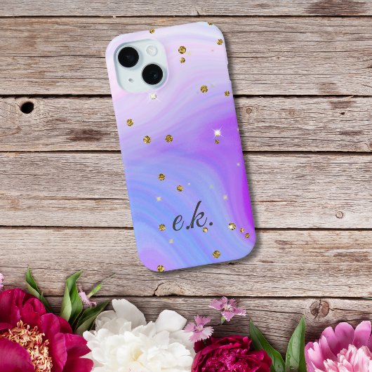 Coques Case-Mate iPhone Monogramme bleu violet rose tourbillon paillettes