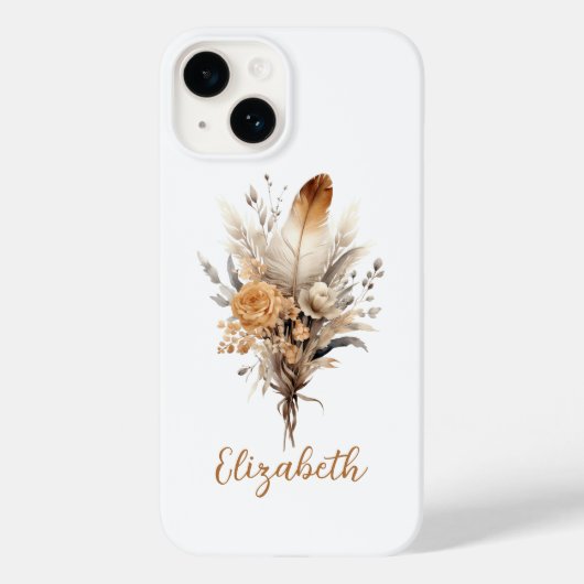 Coques Case-Mate iPhone Monogramme Boho Floral Brown Beige Blanc Gris (Verso)