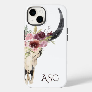 Coque Pour iPhone 14 Monogramme Boho Floral Skull