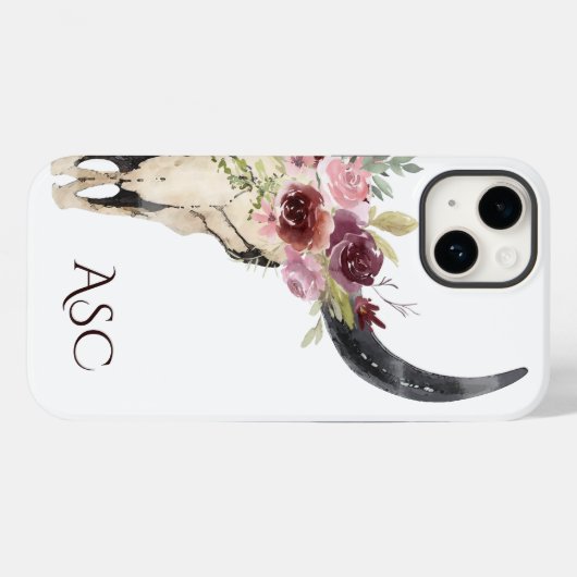 Coques Case-Mate iPhone Monogramme Boho Floral Skull (Verso (horizontal))