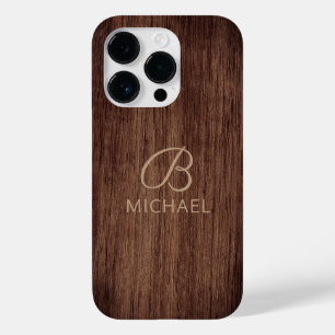 Coque Pour iPhone 14 Pro Monogramme Bois Bois Rustique Nom personnalisé
