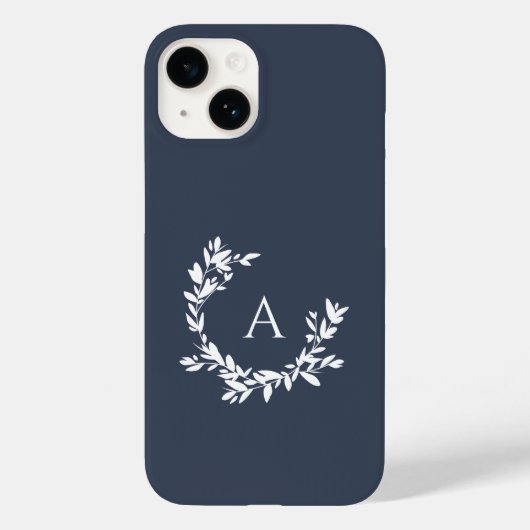 Coques Case-Mate iPhone Monogramme botanique bleu marine initial (Verso)