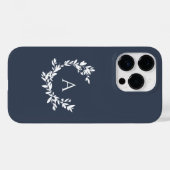 Coques Case-Mate iPhone Monogramme botanique bleu marine initial (Verso (horizontal))