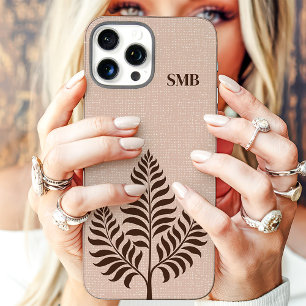 Coques iPhone 16 Pro Max Monogramme Botanique Brun Minimaliste