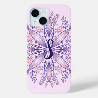 Coque Pour iPhone 15 Monogramme botanique cottagecore boho floral rose