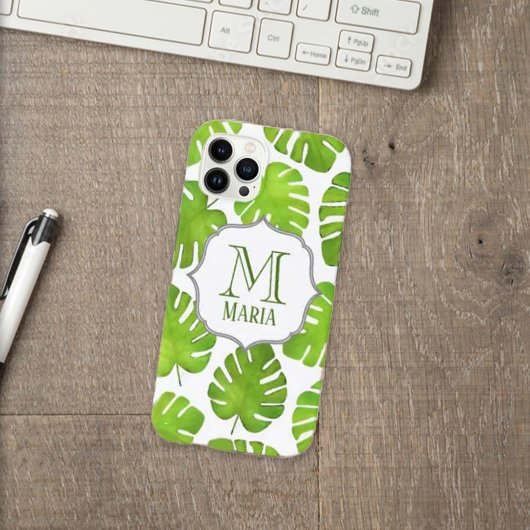 Coques Case-Mate iPhone Monogramme botanique de palmiers tropicaux Personn
