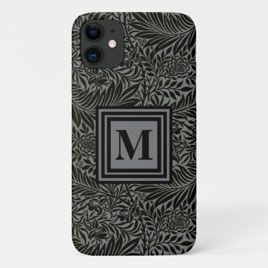 Coques Case-Mate iPhone Monogramme botanique noir et gris personnalisé (Dos)