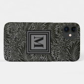 Coques Case-Mate iPhone Monogramme botanique noir et gris personnalisé (Dos (Horizontal))