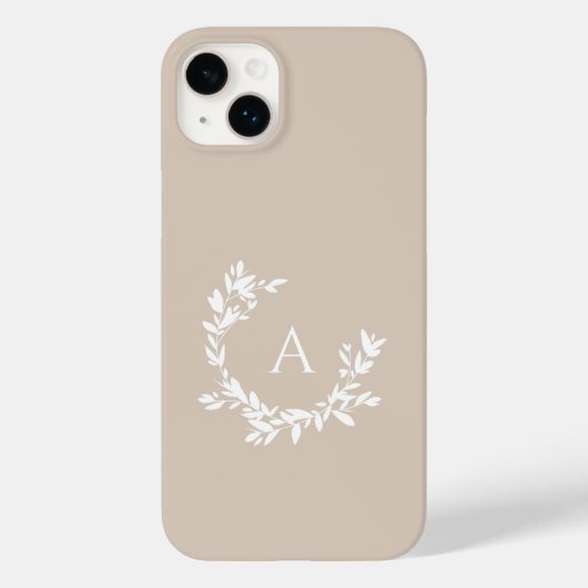 Coques Case-Mate iPhone Monogramme botanique Taupe beige neutre initiale (Verso)