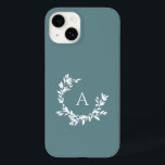 Coque Pour iPhone 14 Monogramme botanique Turquoise Turquoise initial<br><div class="desc">Une couronne de croissant dessinée à la main de feuilles et de lauriers entoure votre monogramme ou initiale. L'illustration florale minimale est parfaite pour une ambiance rustique ou de ferme. Cliquez sur le bouton personnaliser pour modifier la couleur de l'arrière - plan ou ajouter du texte.</div>
