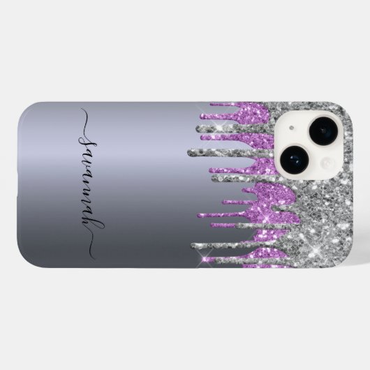 Coques Case-Mate iPhone Monogramme brillant violet parties scintillant arg (Verso (horizontal))