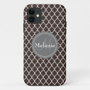 Case-Mate iPhone Case Monogramme Brown Blanc Marocain Motif de treillis