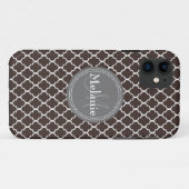 Coques Case-Mate iPhone Monogramme Brown Blanc Marocain Motif de treillis (Dos (Horizontal))