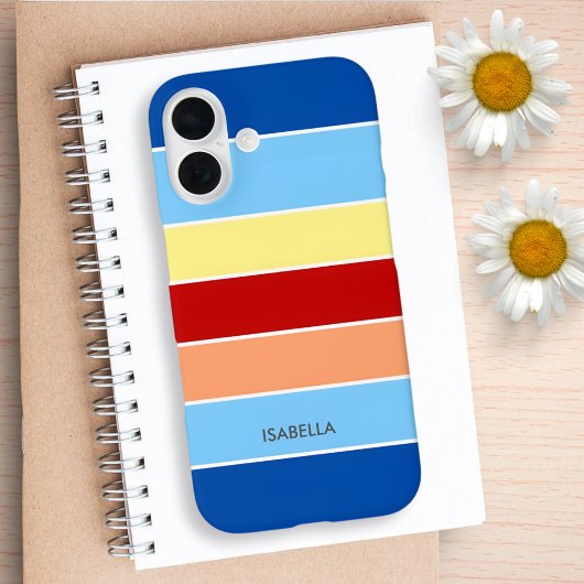 Coques Case-Mate iPhone Monogramme Brown bleu et rayures jaunes Coque-mat