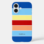 Coques Case-Mate iPhone Monogramme Brown bleu et rayures jaunes Coque-mat (Verso)