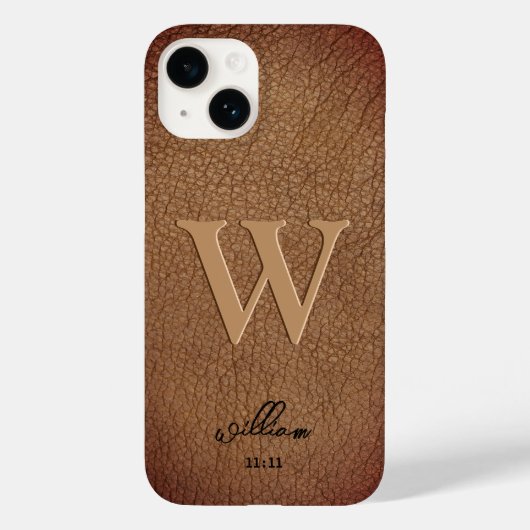 Coques Case-Mate iPhone Monogramme Brown en cuir rustique nom de script st (Verso)
