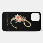 Coques Case-Mate iPhone Monogramme C Script Gold BOHO Black Pink Floral Le (Verso (horizontal))