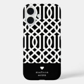 Coques Case-Mate iPhone Monogramme cardiaque de Trellis noir et blanc (Verso)