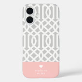 Coques Case-Mate iPhone Monogramme cardiaque rose et gris de Trellis (Verso)