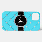 Coques Case-Mate iPhone Monogramme carreau bleu clair (Verso (horizontal))