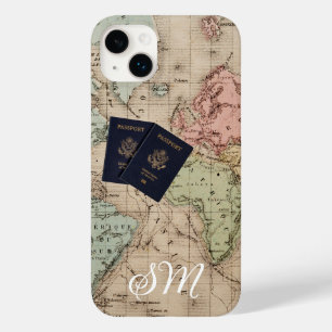 Coque Pour iPhone 14 Plus Monogramme Carte Ancienne Vintage & Vacances Passe