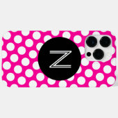Coques Case-Mate iPhone Monogramme cercle noir à pois blancs et rose (Verso (horizontal))