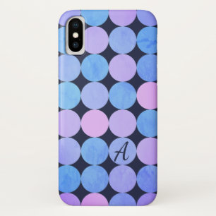 Coques Pour iPhone Monogramme Cercles Bleu Violet & Rose