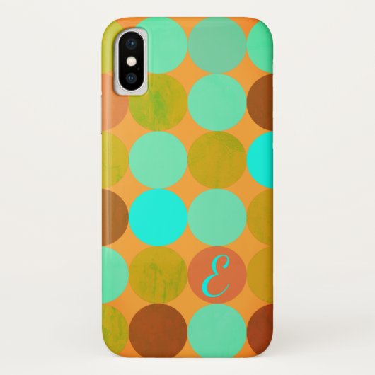 Coques Case-Mate iPhone Monogramme Cercles Turquoise Bleu Vert & Orange (Dos)