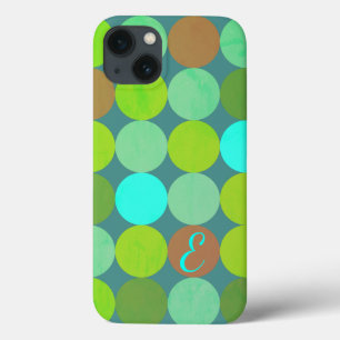 iPhone 13 Case Monogramme Cercles Vert Citron Turquoise & Rouille
