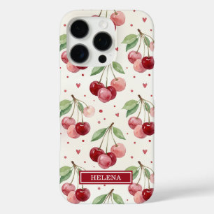 Coques iPhone 16 Pro Monogramme Cerises Aquarelle