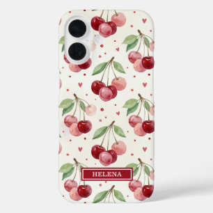 Coques iPhone 16 Monogramme Cerises Aquarelle