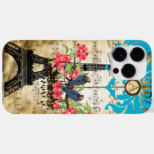 Coques Case-Mate iPhone Monogramme Cerisier Fleur Oiseau Chandelier iPhone (Verso (horizontal))