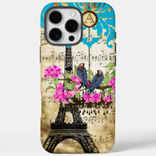 Coques iPhone 16 Pro Max Monogramme Cerisier Fleur Oiseau Chandelier iPhone