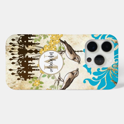 Coques Case-Mate iPhone Monogramme Cerisier Fleur Oiseau Chandelier iPhone (Verso (horizontal))