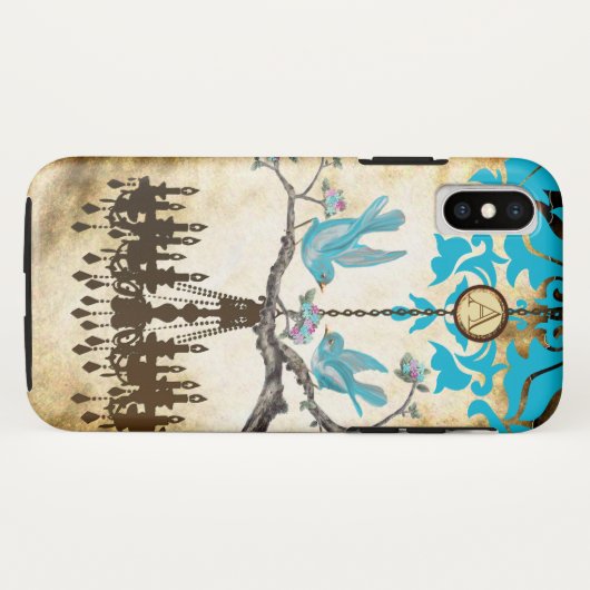 Coques Case-Mate iPhone Monogramme Chandelier d'oiseaux en fleurs de ceris (Dos (Horizontal))