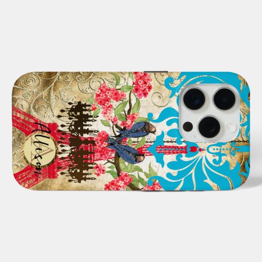 Coques Case-Mate iPhone Monogramme Chandelier d'oiseaux en fleurs de ceris (Verso (horizontal))