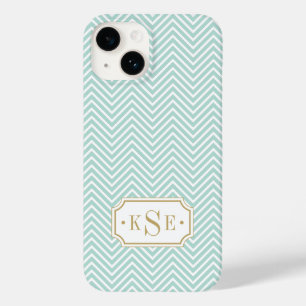 Coques Pour iPhone Monogramme Chevron Elegant Mint et Or