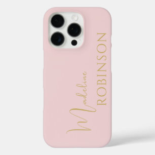 Coques iPhone 16 Pro Monogramme chic minimaliste en or rose pâle