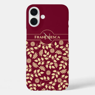 Coques iPhone 16 Plus Monogramme Chic Nom Personnalisé Feuilles Margueri