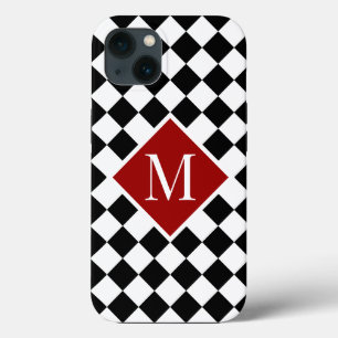 Case-Mate iPhone Case Monogramme chic sur rouge sur À damiers noir blan