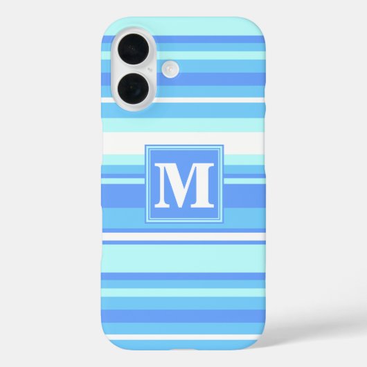 Coques Case-Mate iPhone Monogramme ciel bandes bleues (Verso)