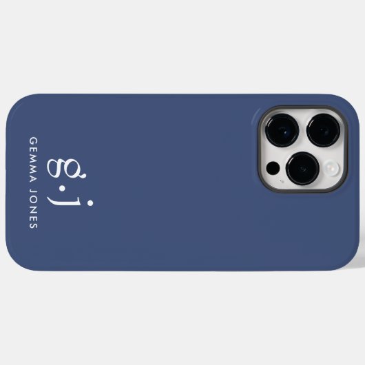 Coques Case-Mate iPhone Monogramme Classic Élégant Minimal Dusty Bleu Blan (Verso (horizontal))