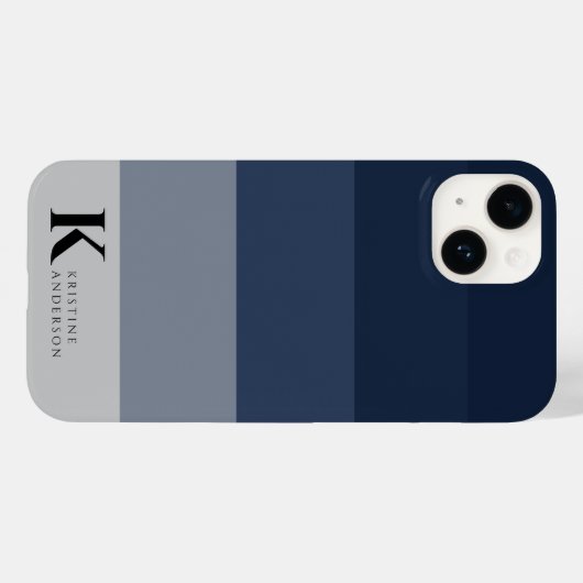 Coques Case-Mate iPhone Monogramme classique bleu marine simple Ombre gris (Verso (horizontal))